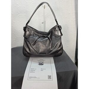 Burberry Fairby Hobo Bag Women Large Anthracite Metallic Leather Good COA